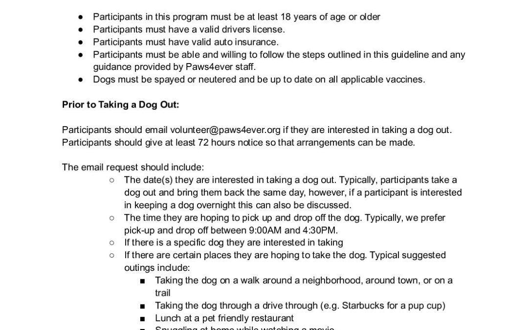Paws4ever Doggie Day Out Program Guideline