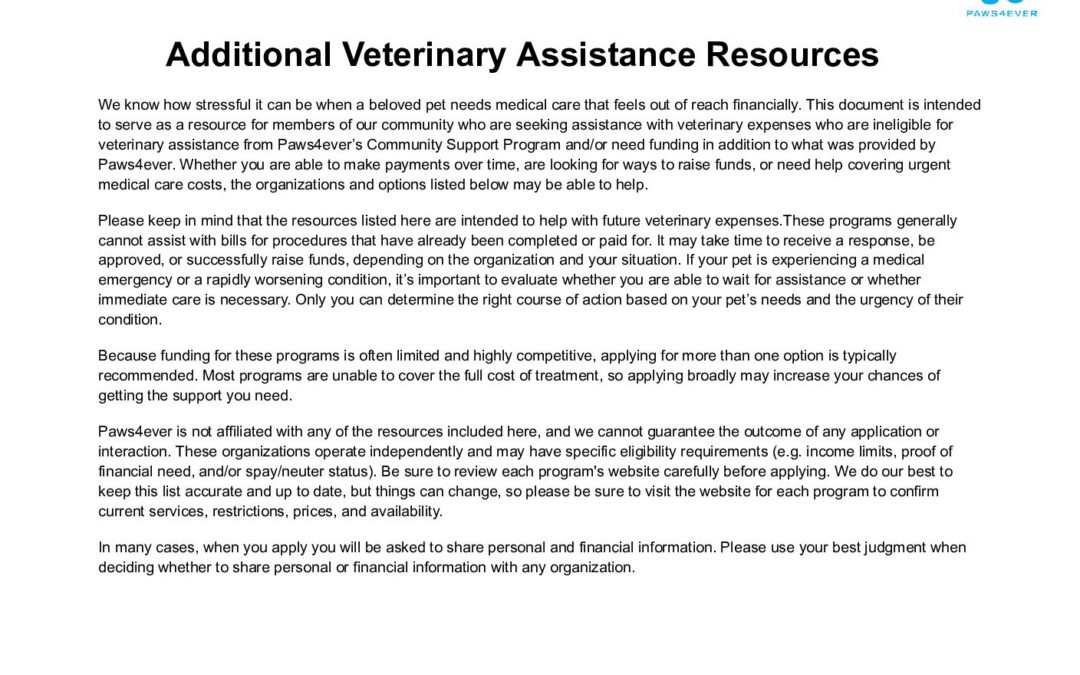 Additional Veterinary Assistance Resources